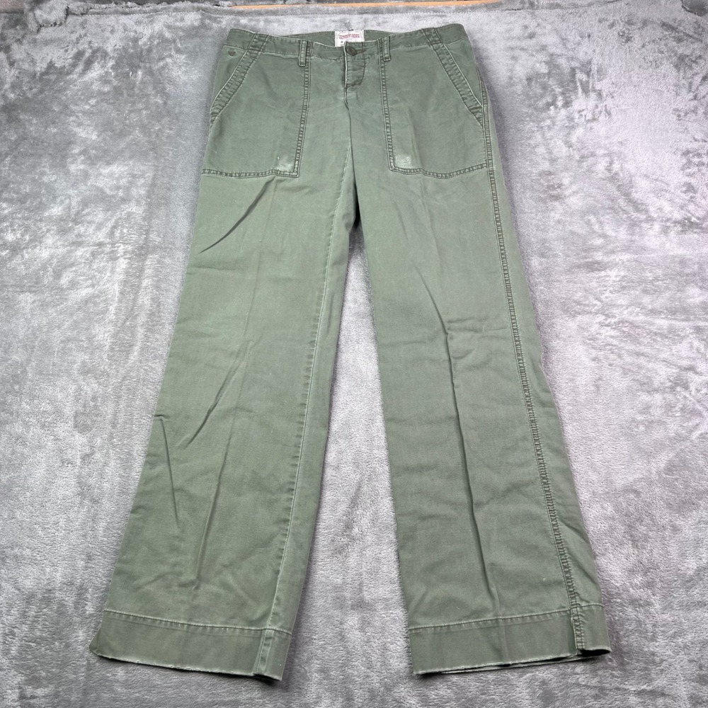 American Eagle‎ Utility Pants Womens 6 Green Solid Stretch Wide Leg Distressed